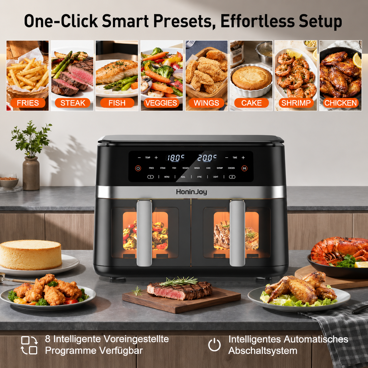 HoninJoy air fryer and its cooking presets